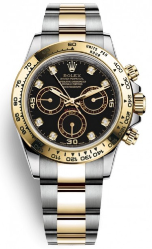 Daytona Steel and Yellow Gold 116523 Black set with Diamonds 